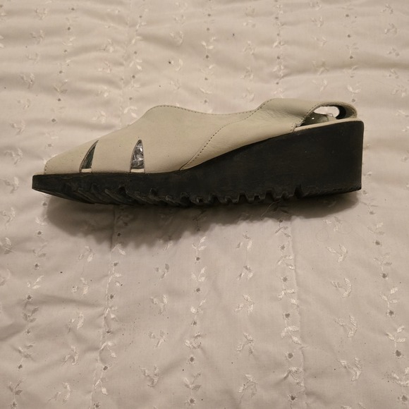 Arche French Leather Slingback Wedge Sandal Off White Peep Toe 90s Size 40 - Picture 5 of 12